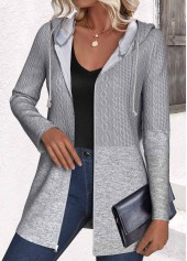 Patchwork Grey Long Sleeve Hooded Coat