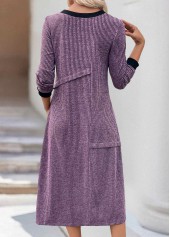 Tummy Coverage Dusty Purple Long Sleeve Round Neck Dress