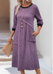 Tummy Coverage Dusty Purple Long Sleeve Round Neck Dress