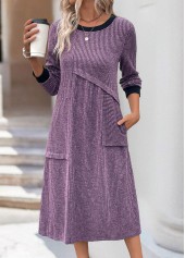 Tummy Coverage Dusty Purple Long Sleeve Round Neck Dress