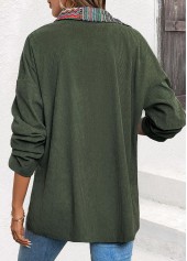 Tribal Print Corduroy Green Long Sleeve Coat