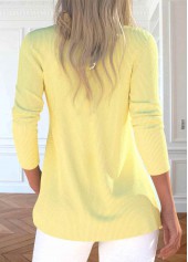 Patchwork Light Yellow Long Sleeve Round Neck T Shirt