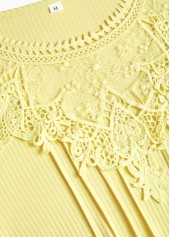 Patchwork Light Yellow Long Sleeve Round Neck T Shirt