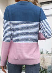 Striped Zipper Dusty Blue Long Sleeve Sweatshirt