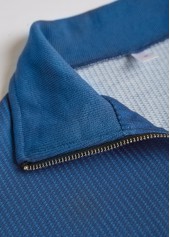 Striped Zipper Dusty Blue Long Sleeve Sweatshirt