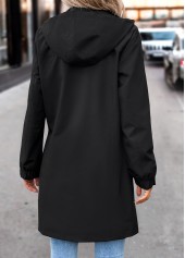 Removable Hood Black Long Sleeve Hooded Trench Coat