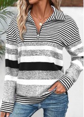 Black Plus Size Circular Ring Striped Long Sleeve Sweatshirt