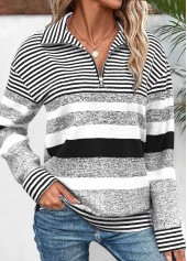 Black Plus Size Circular Ring Striped Long Sleeve Sweatshirt