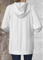 Pocket Split White Long Sleeve Hoodie