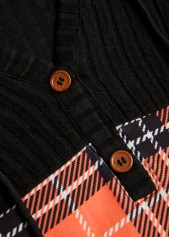 Plaid Patchwork Orange Long Sleeve Hoodie