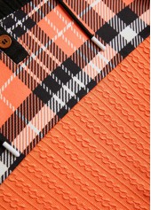 Plaid Patchwork Orange Long Sleeve Hoodie