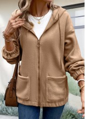 Light Coffee Long Sleeve Plush Hoodie