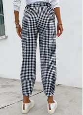 Black Elastic Waist High Waisted Plaid Pants