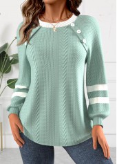 Textured Fabric Green Long Sleeve Round Neck Sweatshirt