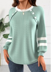 Textured Fabric Green Long Sleeve Round Neck Sweatshirt
