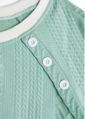 Textured Fabric Green Long Sleeve Round Neck Sweatshirt