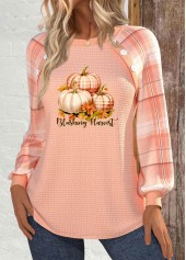 Halloween Dusty Pink Plus Size Patchwork Long Sleeve Sweatshirt