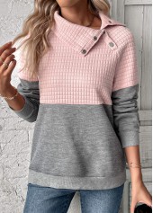 Patchwork Grey Long Sleeve Asymmetrical Neck Sweatshirt