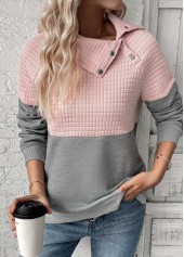 Patchwork Grey Long Sleeve Asymmetrical Neck Sweatshirt