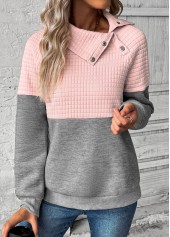 Patchwork Grey Long Sleeve Asymmetrical Neck Sweatshirt