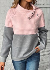Patchwork Grey Long Sleeve Asymmetrical Neck Sweatshirt