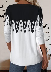 Halloween White Plus Size Button Long Sleeve T Shirt