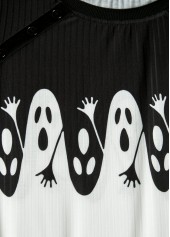 Halloween White Plus Size Button Long Sleeve T Shirt