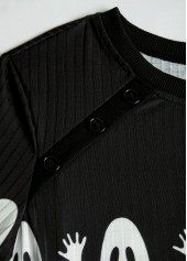 Halloween White Plus Size Button Long Sleeve T Shirt