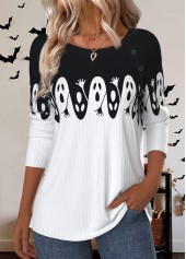 Halloween White Plus Size Button Long Sleeve T Shirt