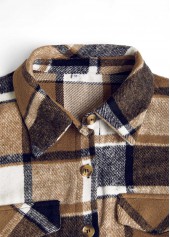Plaid Patchwork Dark Camel Sleeveless Shirt Collar Waistcoat