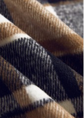 Plaid Patchwork Dark Camel Sleeveless Shirt Collar Waistcoat