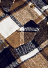 Plaid Patchwork Dark Camel Sleeveless Shirt Collar Waistcoat