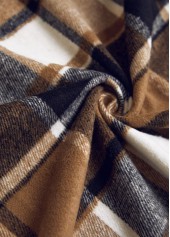 Plaid Patchwork Dark Camel Sleeveless Shirt Collar Waistcoat