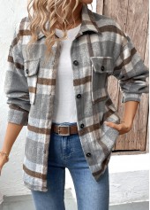 Plaid Tummy Coverage Grey Long Sleeve Coat