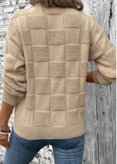 Patchwork Light Coffee Long Sleeve Round Neck Sweater