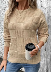 Patchwork Light Coffee Long Sleeve Round Neck Sweater