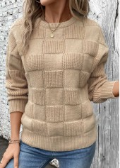 Patchwork Light Coffee Long Sleeve Round Neck Sweater