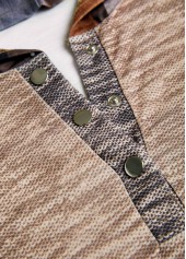 Plaid Patchwork Dark Coffee Long Sleeve Hoodie