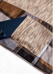 Plaid Patchwork Dark Coffee Long Sleeve Hoodie