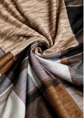 Plaid Patchwork Dark Coffee Long Sleeve Hoodie