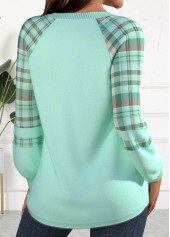 Striped Pumpkin Print Button Mint Green Long Sleeve Sweatshirt