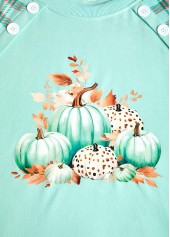 Striped Pumpkin Print Button Mint Green Long Sleeve Sweatshirt