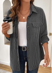 Patchwork Grey Long Sleeve Turn Down Collar Coat