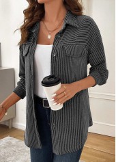 Patchwork Grey Long Sleeve Turn Down Collar Coat