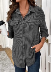 Patchwork Grey Long Sleeve Turn Down Collar Coat