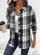 Plaid Button Black Long Sleeve Shirt
