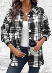 Plaid Button Black Long Sleeve Shirt