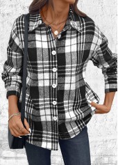Plaid Button Black Long Sleeve Shirt