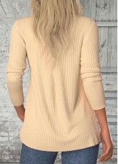 Patchwork Light Camel Long Sleeve Round Neck T Shirt