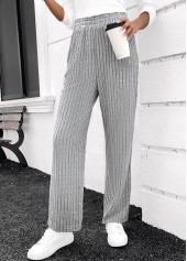 Grey Elastic Waist High Waisted Straight Leg Pants